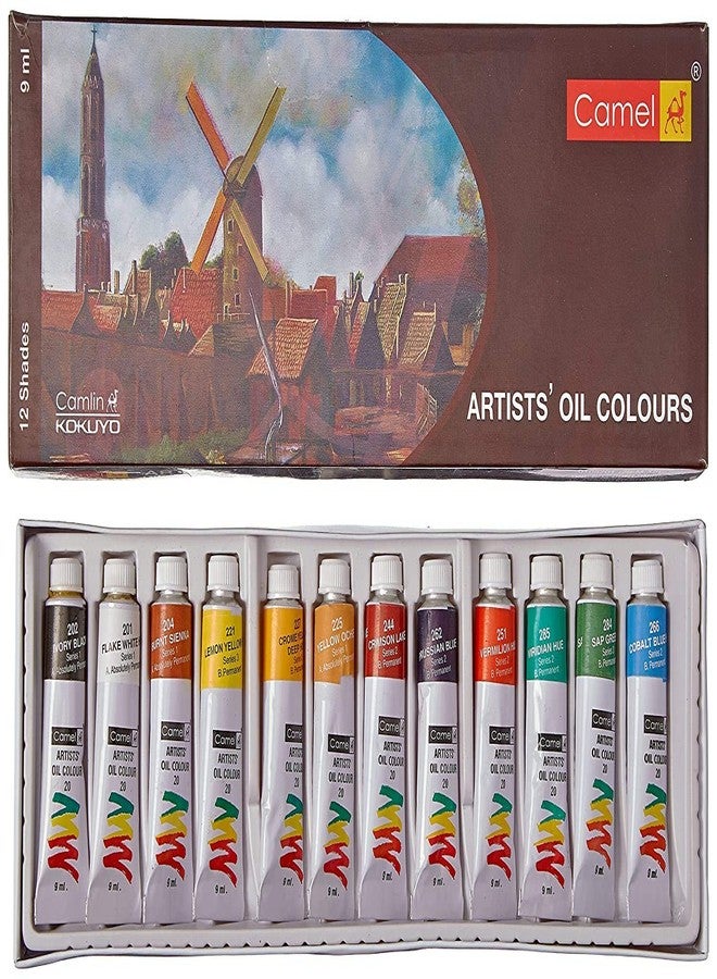 SKYHawk Artist Kit with Pine Wood Easel + Camel Artist's Oil Color Box - 9ml Tubes + Linen Fine Grain Circle Painting Canvas(16 Inch) + Painting Brush Sets + Colour Mixing Palette Large 25 Paint Well - Image 4
